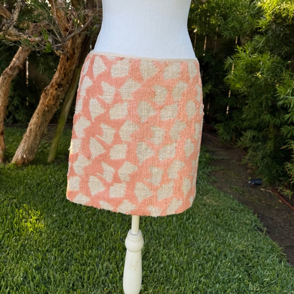 Banana Republic Sequin‎ Skirt Party Cocktail Mini Skirt Peach Beige Size 6 NWT